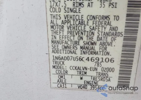 2006 Nissan Frontier Le z USA, uszkodzony, nr VIN 1N6AD07U56C469106